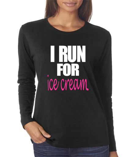 Running - I Run For Ice Cream - Ladies Black Long Sleeve Shirt